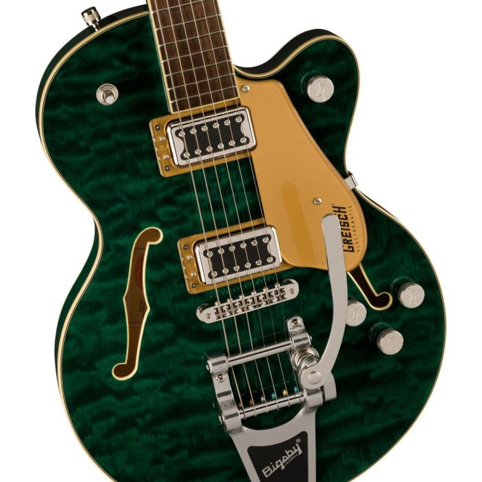 Gretsch G5655t-QM Electromatic CB Jr SC QM w Bigsby Mariana, body closeup