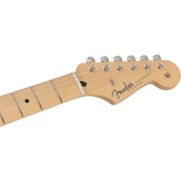 Fender 2024 MIJ Hybrid II Stratocaster MN, Flame Sunset Orange Transparent headstock front