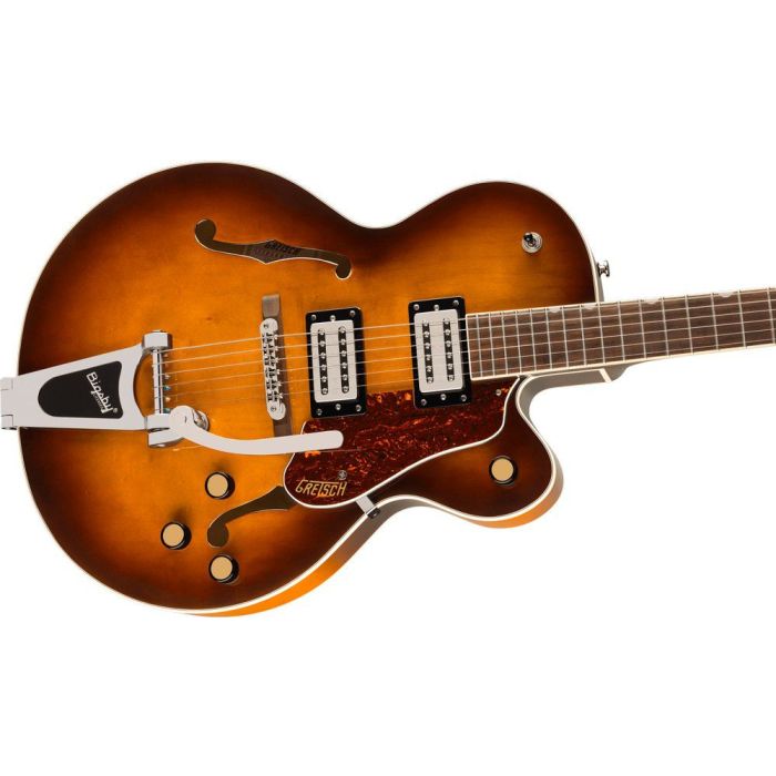 Gretsch G2420T Streamliner Hollow Body w Bigsby IL, Robusto Burst angled view