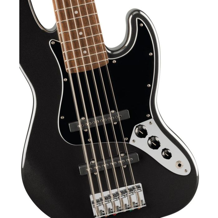 Squier Affinity Series Jazz Bass VI IL Black PG, Black Metallic body closeup