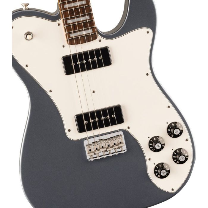 Fender Ltd Edition Chris Shiflett Cleaver Telecaster Deluxe Rw Charcoal Frost Metallic, body closeup