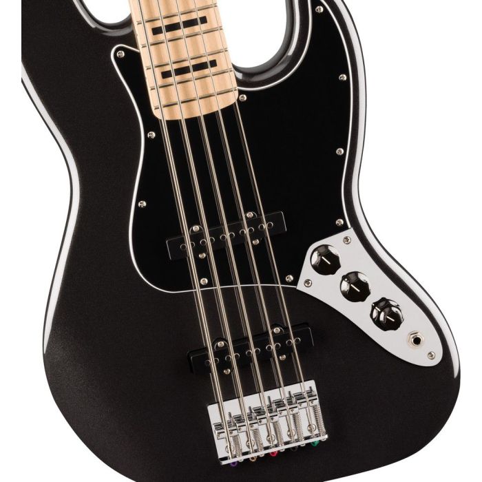 Squier Affinity Series Active Jazz Bass V MN, Black Metallic body closeup