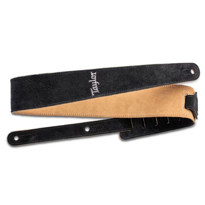 Taylor Strap, Embroidered Suede, Black, 2.5"