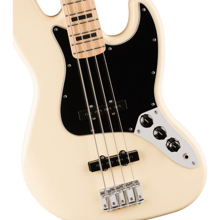 Squier Affinity Series Active Jazz Bass MN BPG, Olympic White body closeup