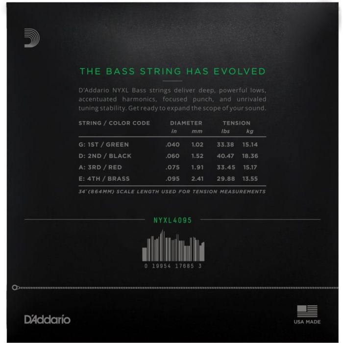 Daddario NYXL4095 Bass Strings 40-95 Rear