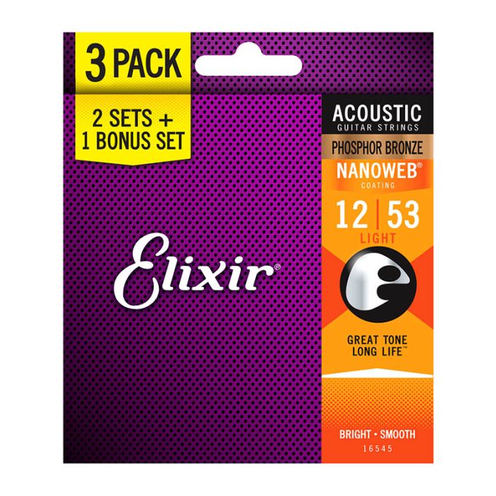 Elixir Nano Light Phosphor Bronze Acoustic Strings 3 for 2