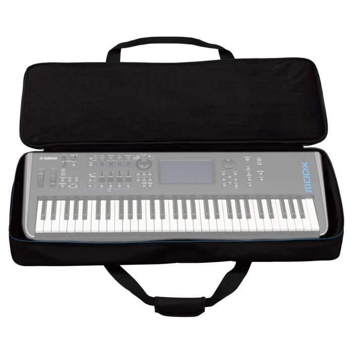 Yamaha MODX6 Soft Case Open with a MODX6 Inside for Illustrative Purposes
