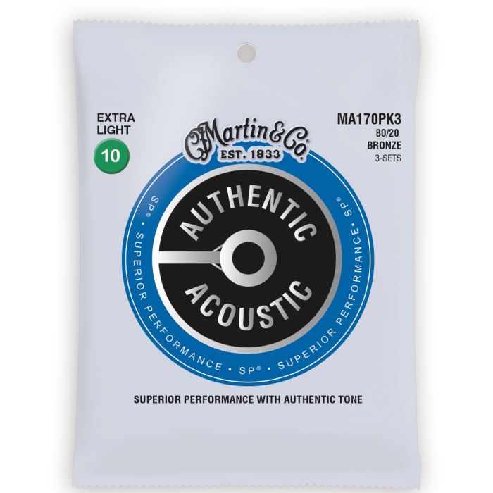 Martin Authentic Acoustic SP 80/20 Bronze Extra Light Guitar Strings 3-Pack