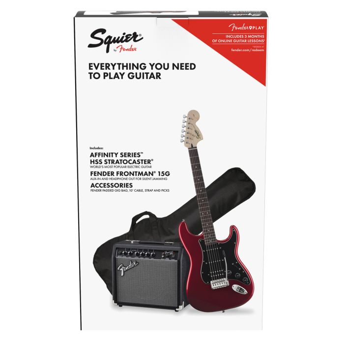 Squier Affinity Series Stratocaster HSS Pack LFb Candy Apple Red bundle 1