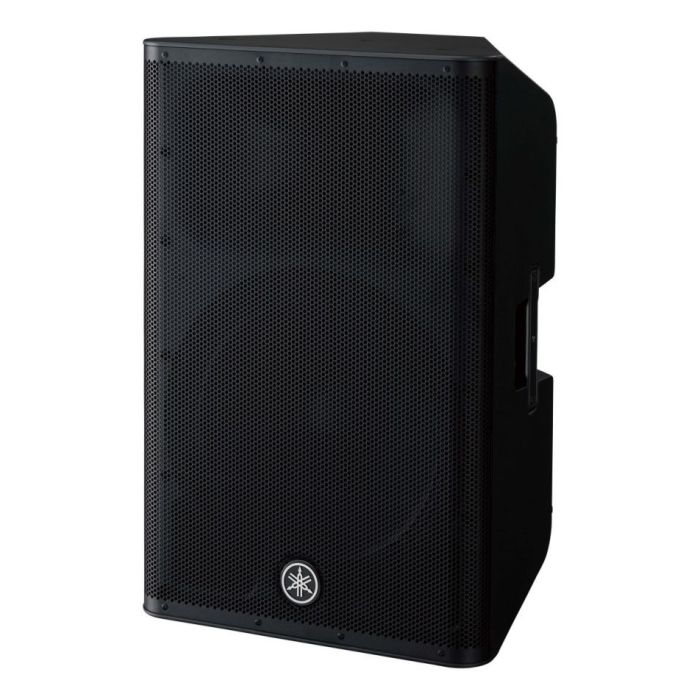 Front left-angled view of a Yamaha DXR15 MKII Active PA Speaker