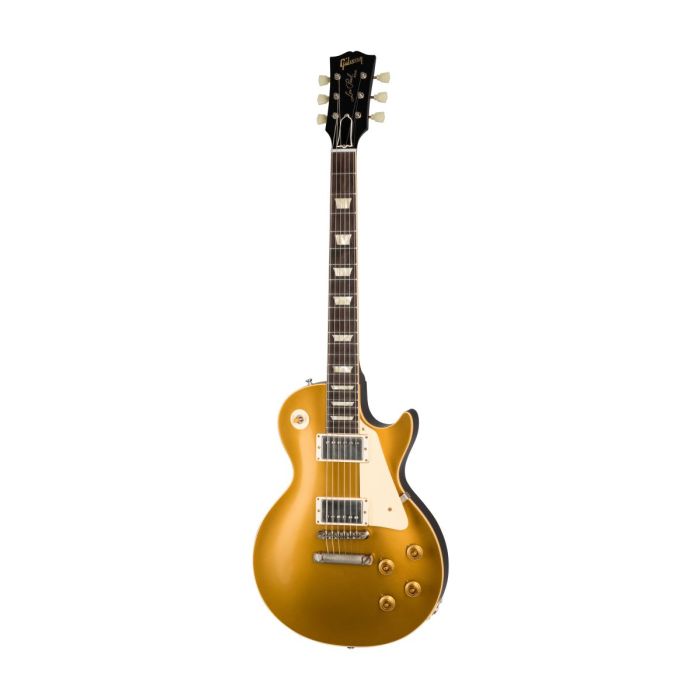 Full frontal view of a Gibson 1957 Les Paul Goldtop Darkback reissue guitar, Vintage Old Stock