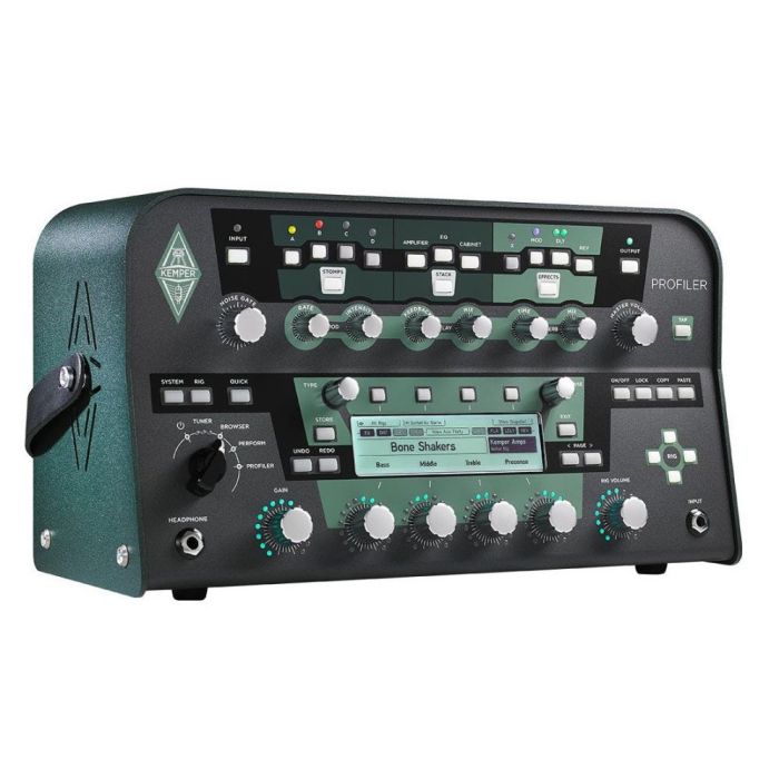 Front right-angled view of a Kemper Powered Profiling Amp Powerhead Black