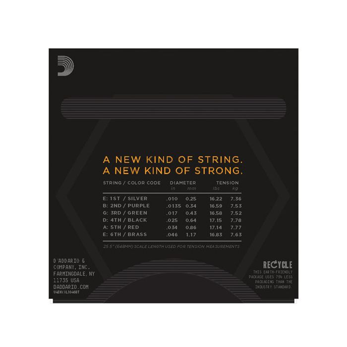 Inside packaging view of a DAddario NYXL1046BT Balanced Tension Electric Strings 10-46 set