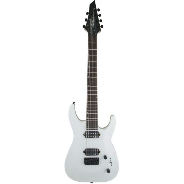 Full frontal view of a Jackson JS Series Dinky Arch Top JS32-7 DKA HT 7-String Snow White