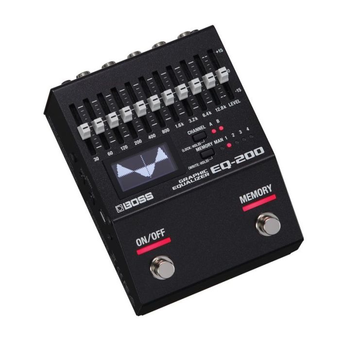 Top angled view of a Boss EQ-200 Graphic EQ Pedal