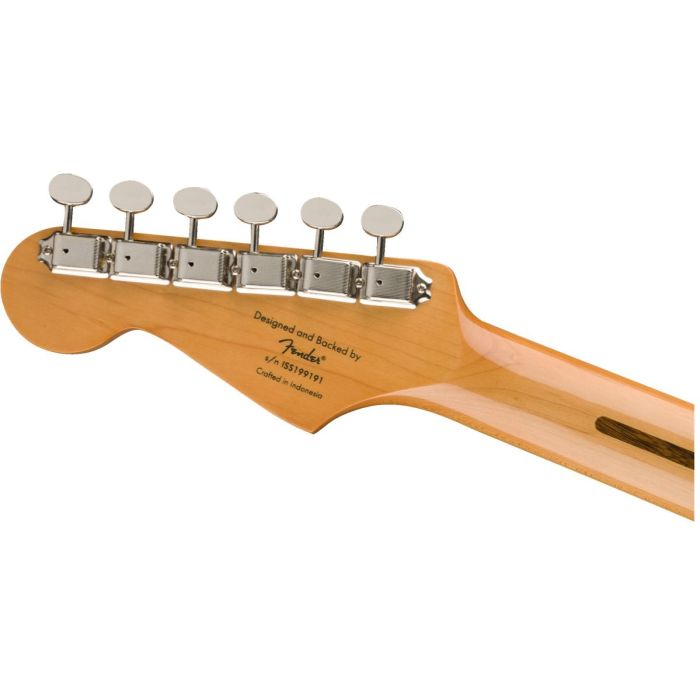 Rear view of the headstock on a Squier Classic Vibe 50s Stratocaster MN White Blonde