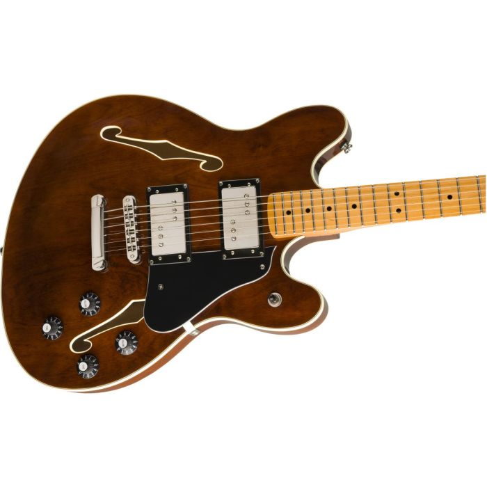 Front angled view of a Squier Classic Vibe Starcaster MN Walnut