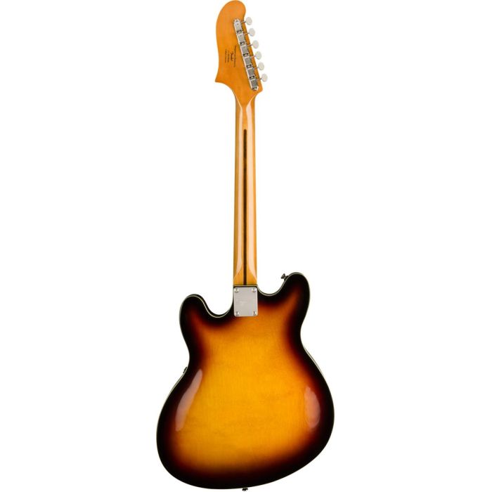 Full rear view of a Squier Classic Vibe Starcaster MN 3-Tone Sunburst