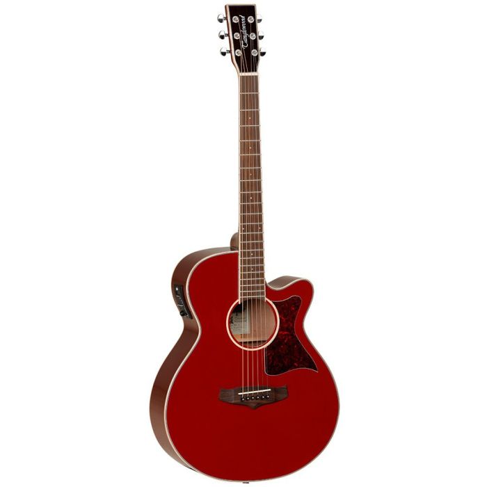 Full frontal view of a Tanglewood TW4 E R Red Gloss Electro Acoustic Guitar