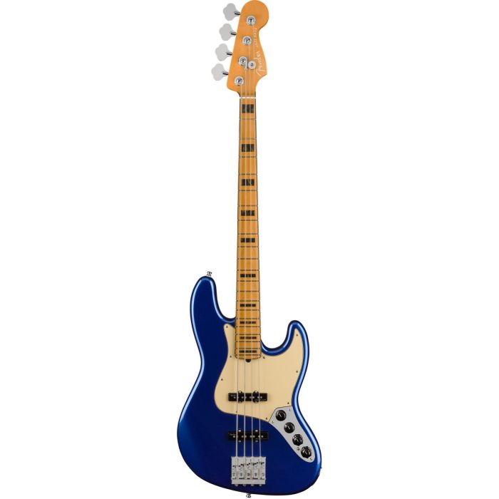 Full frontal view of a Fender American Ultra Jazz Bass MN Cobra Blue
