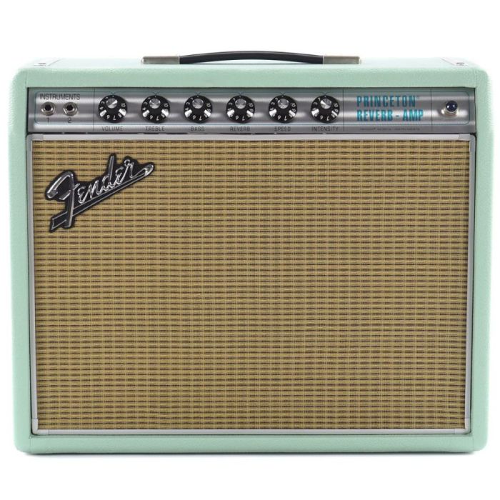 Front view of a Fender Special Run 68 Princeton Surf Green G10 Valve Amp