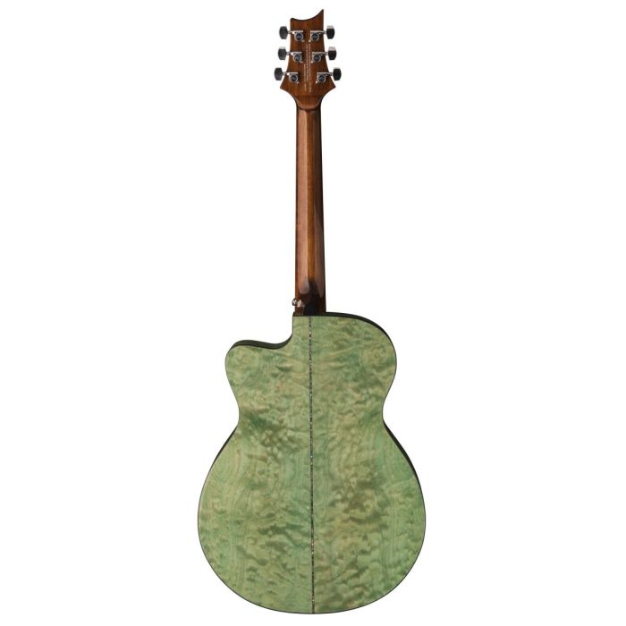 Rear view of an Abaco Green electro acoustic guitar from the PRS SE series