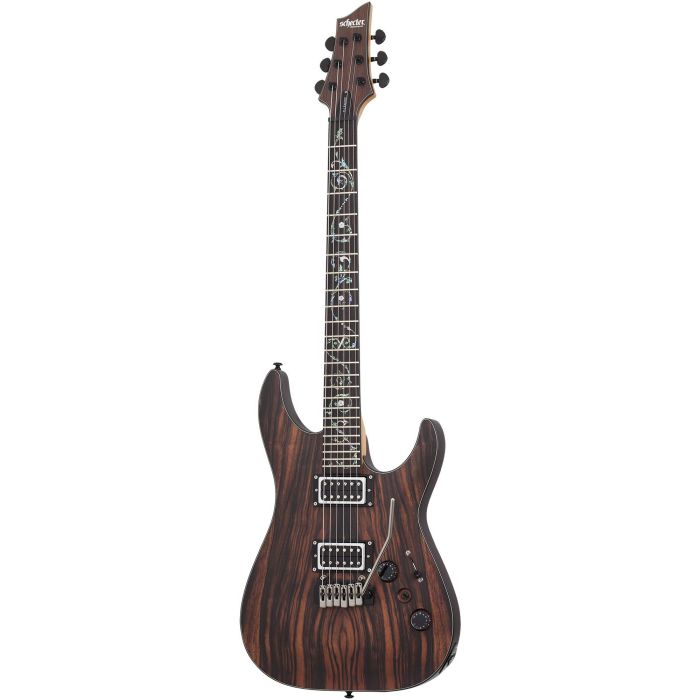 Full frontal view of a Schecter C-1 Exotic Trem Ebony Electric Guitar