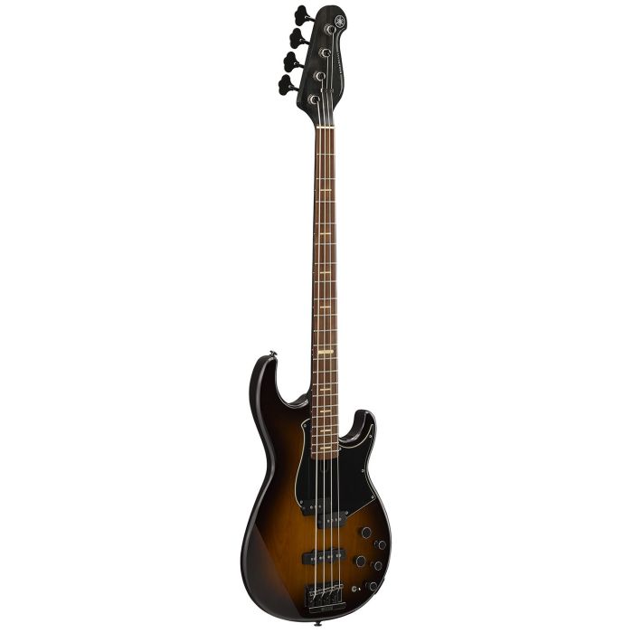 Front angled view of a Yamaha BB 734A Electric Bass, Dark Coffee Sunburst