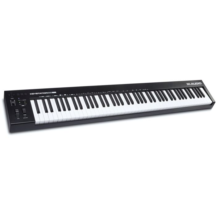 Top-down angled view of an M-Audio Keystation 88 mk3 USB-MIDI Controller