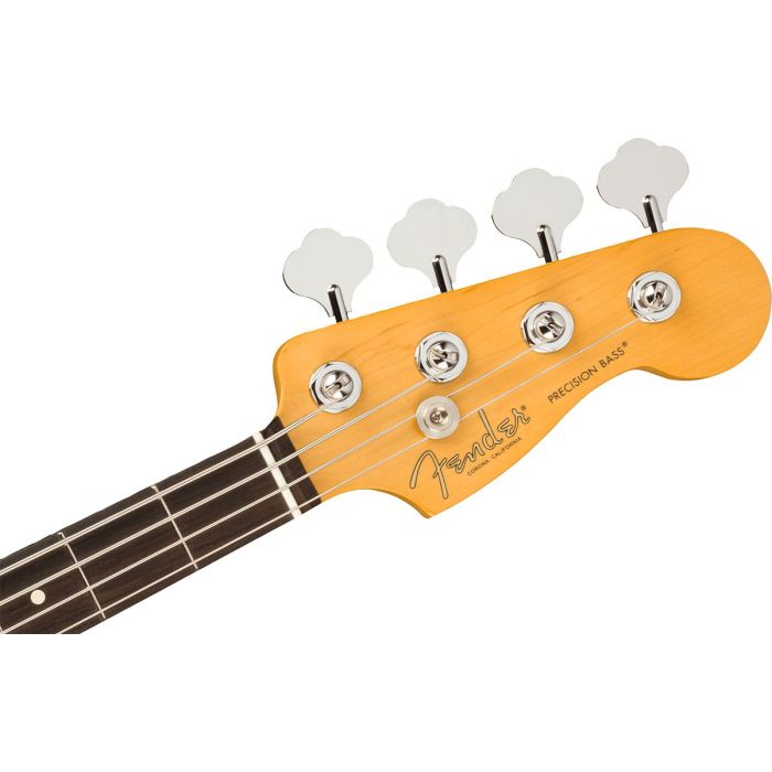 Front view of the headstock on a Fender American Professional II Precision Bass RW, 3-Color Sunburst