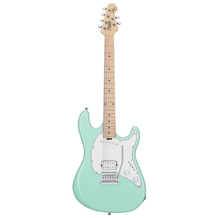 Full view of a Sterling By Music Man SUB Cutlass Short Scale HS, Mint Green