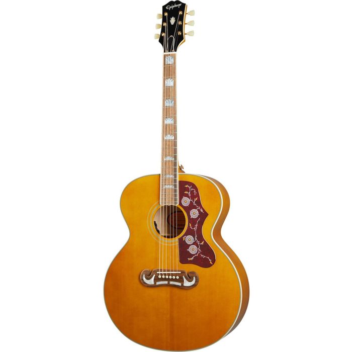 Full frontal view of an Epiphone Inspired By Gibson J-200, Aged Natural Antique Gloss