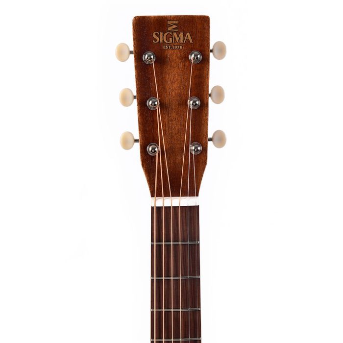 Sigma 15 Series DM-15E-AGED Electro Acoustic 3, headstock closeup