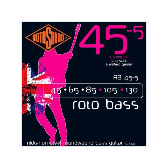 Overview of the Rotosound RB45 Nickel 5-String Bass Guitar Strings, 45-130