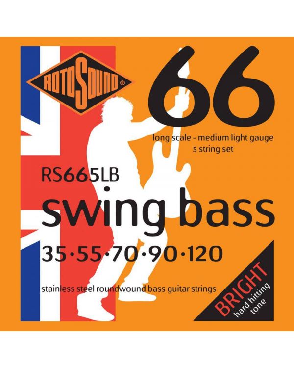 Rotosound RS665LB Swing Bass Stainless Steel Roundwound Bass Guitar Strings 35-120 5-String Long Scale