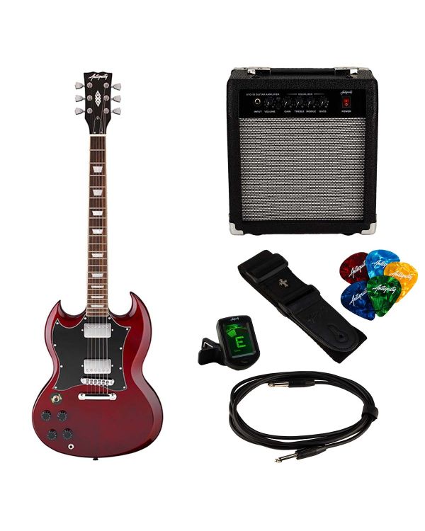 Antiquity GS1 Left-Handed Beginner Guitar Pack, Cherry Red