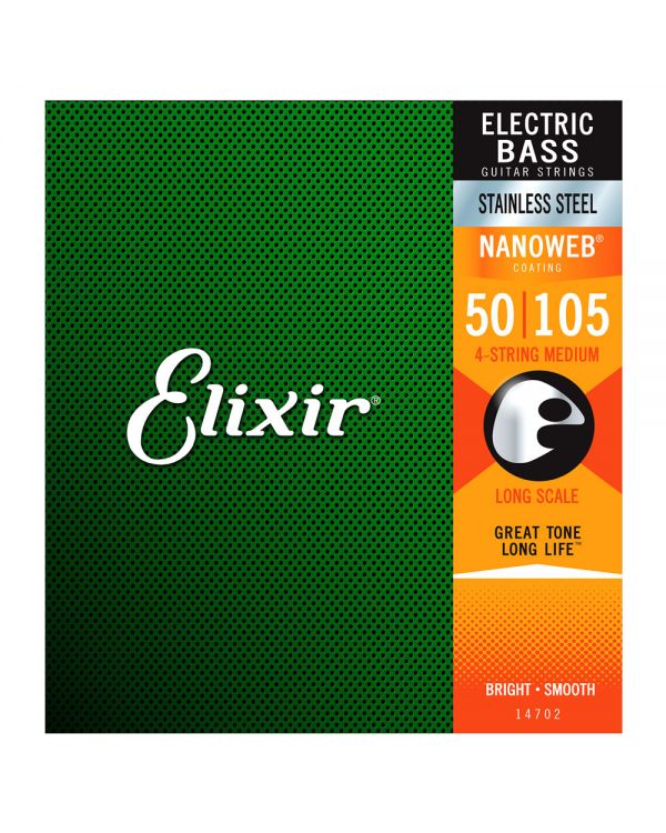 Elixir NANOWEB 4 Stg Long Scale Steel Bass Strings, Medium 50-105