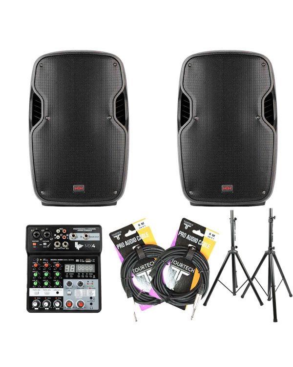 HH Electronics HPX112 Speakers with Trumix MX4 Mixer and Stands