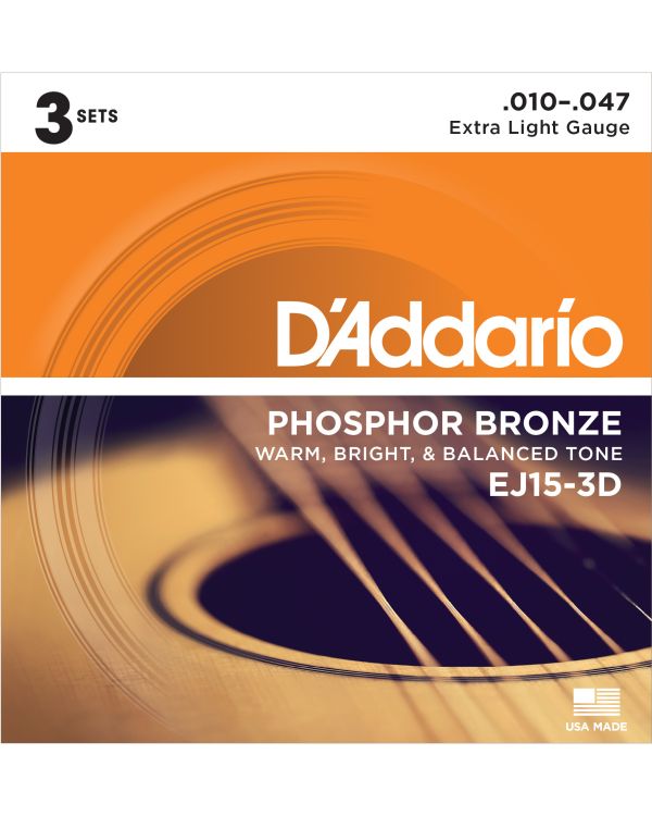 DAddario EJ15-3D Bronze Acoustic Guitar Strings Extra Light 3 Sets