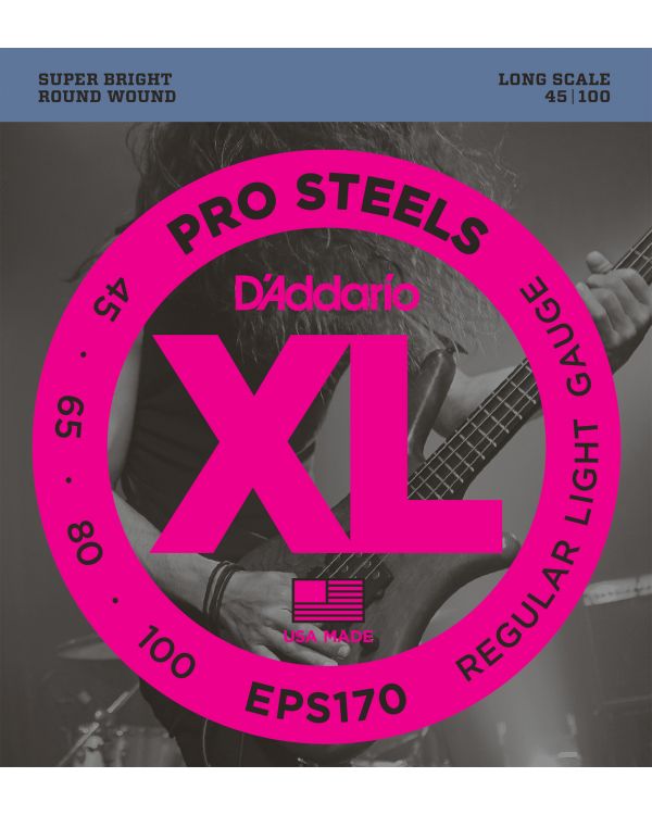D'Addario EPS170 ProSteels Bass Guitar Strings,Light 45-100 Long Scale