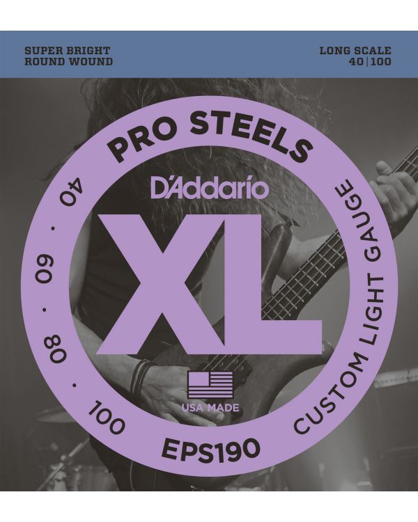 DAddario EPS190 ProSteels Bass Strings Custom Light 40-100 Long Scale