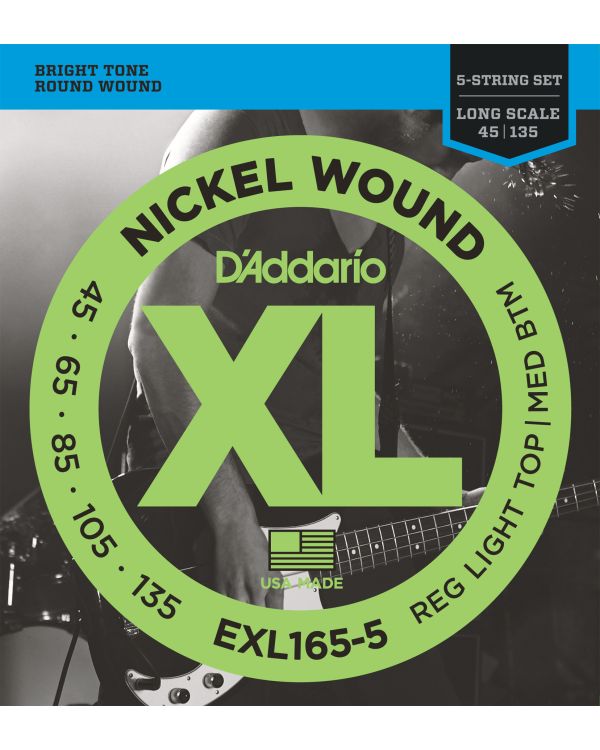 DAddario EXL165 5-String Bass Strings Custom Light 45-135 Long Scale