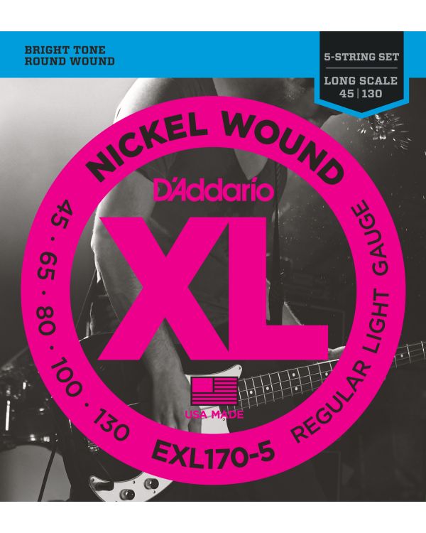 DAddario EXL170-5 5-String Bass Guitar Strings Light 45-130 Long Scale