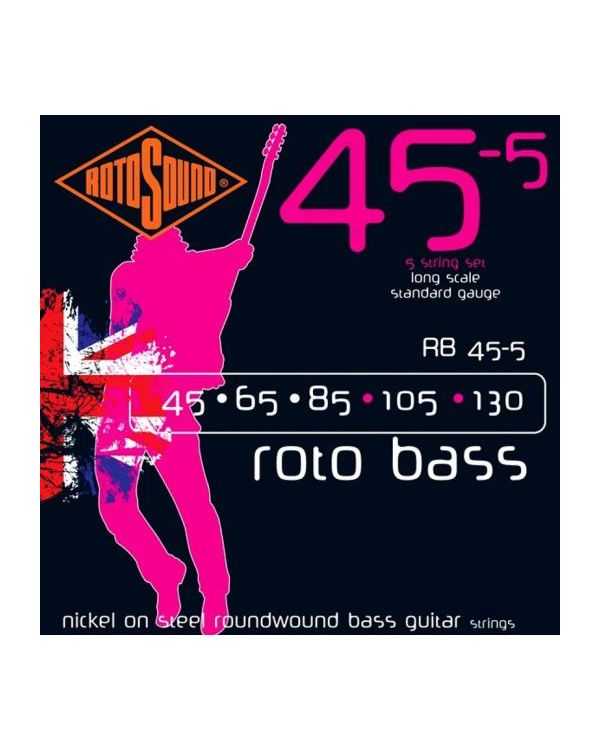 Rotosound RB45 Nickel 5-String Bass Guitar Strings, 45-130