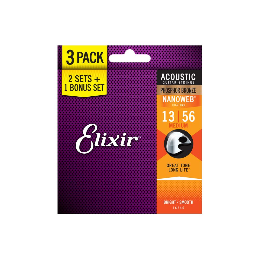 Elixir 3 for 2 16546 Phos Bronze Nanoweb Medium 13 56 PMT Online